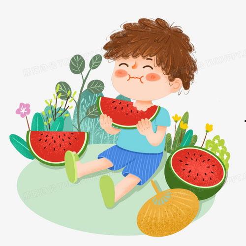 男孩吃瓜图,男孩夏日吃瓜图中的欢乐时光